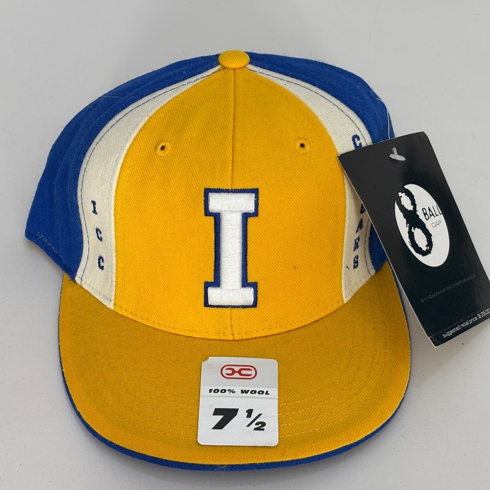 ICC Cougars Headmaster Campuswear Baseball Hat Mens Yellow Blue Wool 7 1/2 NWT